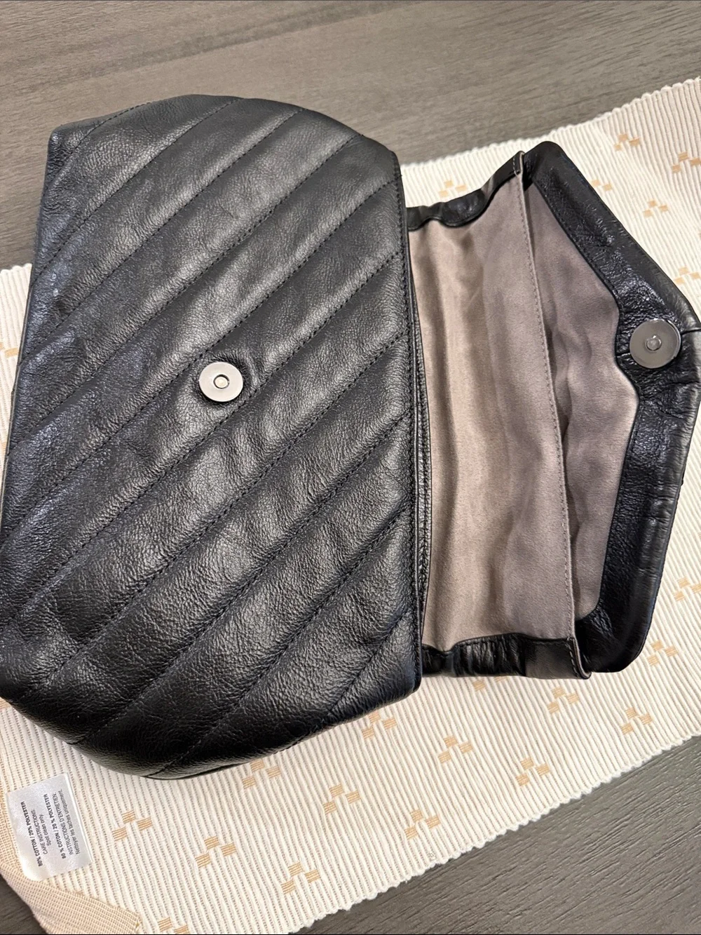 Vince Camuto Black Quilted Leather Envelope Clutch Evening Bag OS